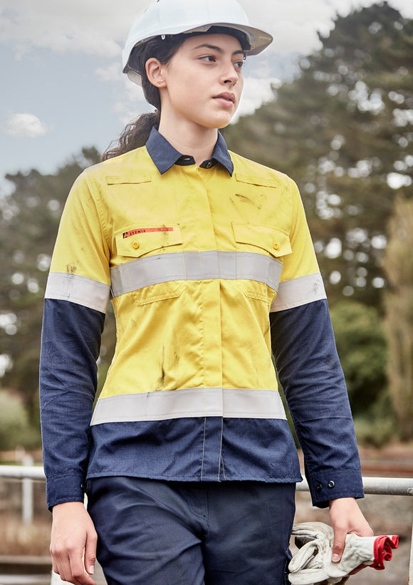 Womens Orange Flame Lightweight Ripstop Taped Shirt - Yellow/Navy