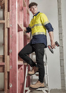 Mens Rugged Cooling Hi Vis Segmented Tape Long Sleeve Shirt - Yellow/Navy