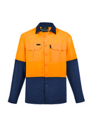 Mens Hi Vis Outdoor Long Sleeve Shirt - Orange/Navy