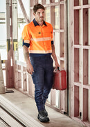 Mens Hi Vis Outdoor Segmented Tape Long Sleeve Shirt - Orange/Navy