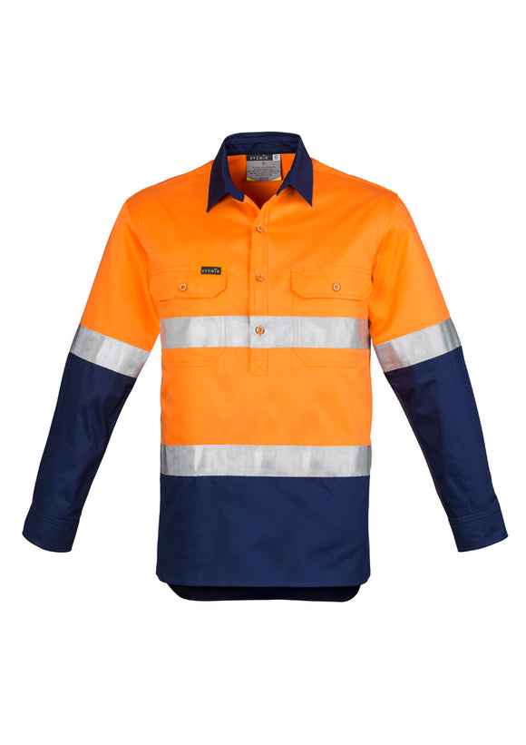 Mens Closed Front Long Sleeve Shirt - Hoop Taped - Orange/Navy