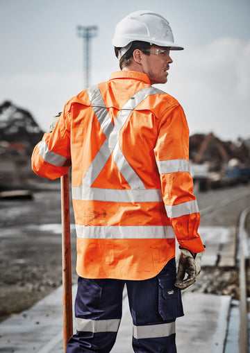 Mens Hi Vis X Back NSW Rail Taped Shirt - Orange