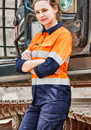 Womens Rugged Cooling Hi Vis Taped Long Sleeve Shirt - Orange/Navy