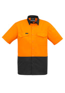 Mens Rugged Cooling Hi Vis Short Sleeve Shirt - Orange/Charcoal
