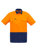 Mens Rugged Cooling Hi Vis Short Sleeve Shirt - Orange/Navy
