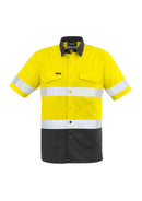 Mens Rugged Cooling Hi Vis Taped Short Sleeve Shirt - Yellow/Charcoal