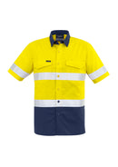 Mens Rugged Cooling Hi Vis Taped Short Sleeve Shirt - Yellow/Navy