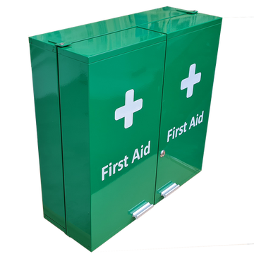 First Aid Metal Box Double Door X Large Wall Mountable Green Empty size 53 x 53 x 20cm