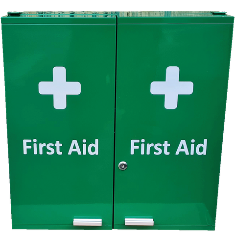 First Aid Metal Box Double Door X Large Wall Mountable Green Empty size 53 x 53 x 20cm
