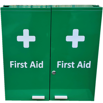 First Aid Metal Box Double Door X Large Wall Mountable Green Empty size 53 x 53 x 20cm