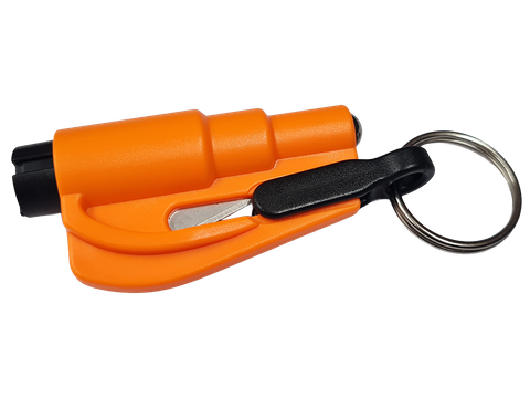 Res-Q-Key Escape Tool Spring Loaded Window Breaking Punch and Belt Cutting Device Hi Viz Orange for easy location