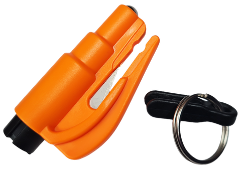 Res-Q-Key Escape Tool Spring Loaded Window Breaking Punch and Belt Cutting Device Hi Viz Orange for easy location