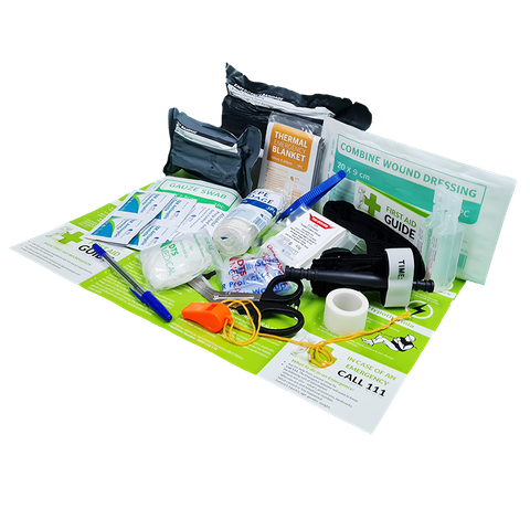 Personal Trauma First Aid Kit in EM13.007 Bag that can be used as sling bag, hand carry, or waist belt carry