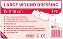 First Aid Large Wound Dressing pad on bandage 18 x 18cm