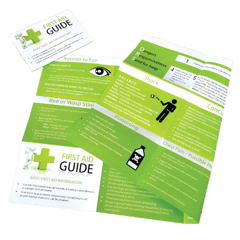 First Aid Instructions Tips / Guide, folded to Credit card size. High quality printed