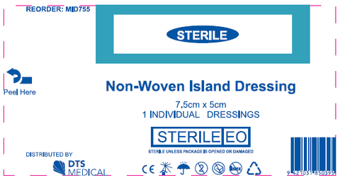 Island Dressing Adhesive Non Woven 7.5cm x 5cm Single Sterile