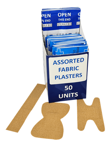 Fabric Assorted Plasters Skin Colour 50's Boxed (20 x Knuckle 20 x Finger Tip 10 Finger Extension)
