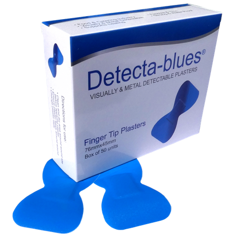 Detecta-Blue, Visual And Metal Detectable Plasters Blue Plasters Finger-tip Shape Box 50