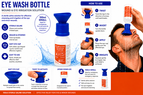 Eye & Wound Wash Saline Solution Sterile, 100 ml with Eye Wash Attachment