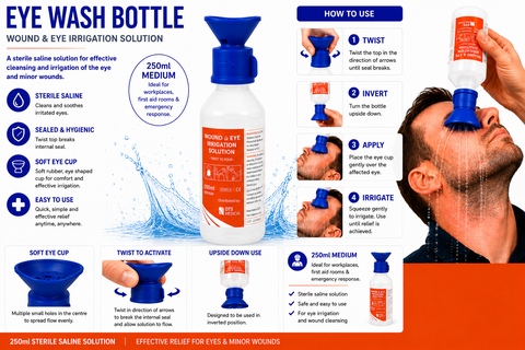 Eye & Wound Wash Saline Solution Sterile, 250 ml with Eye Wash Attachment