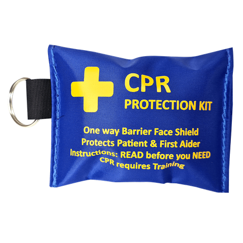 CPR Key Ring Pouch Blue with CPR & Examination Gloves