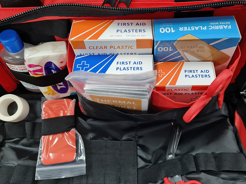 First Aid Medical Kit Bag Red & Lime Reflective Tape Under Arm Shoulder Sling