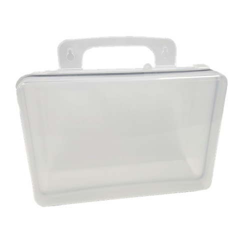 First Aid Box Plastic, Clear, Medium Wall Mount Flap Single Cavity Empty No Stickers Blank