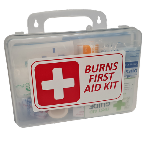 Burn Injury Essentials First Aid Kit Clear Plastic Box Store or Wall Mount