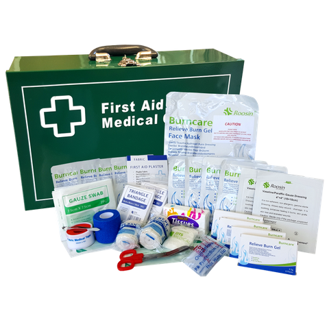 Burn Injury First Aid Kit Green Landscape Metal Wall Mount Box - Large / Industrial