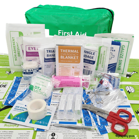 First aid Kit Premium Lone Worker in Soft Pack but has 3 x 15ml Saline Ampoules