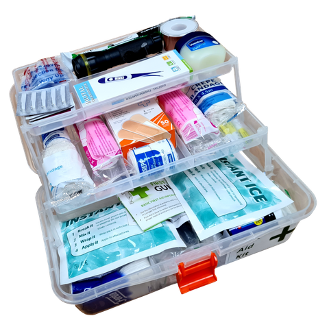 First Aid Box Plastic, Clear, Large with 2 X Shelves Empty No Stickers Blank