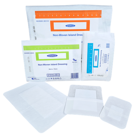 Island Dressing Adhesive Non Woven Pack, Contains 3 of each size dressing Sterile (3 of 7.5x5cm) (3 of 8x10cm) (3 of 10x15cm)