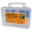 Eye Wash Station 03 Clear Wall Mountable Plastic Box with 4 100ml eye wash ready to use bottles and mirror