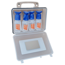 Eye Wash Station 03 Clear Wall Mountable Plastic Box with 4 100ml eye wash ready to use bottles and mirror